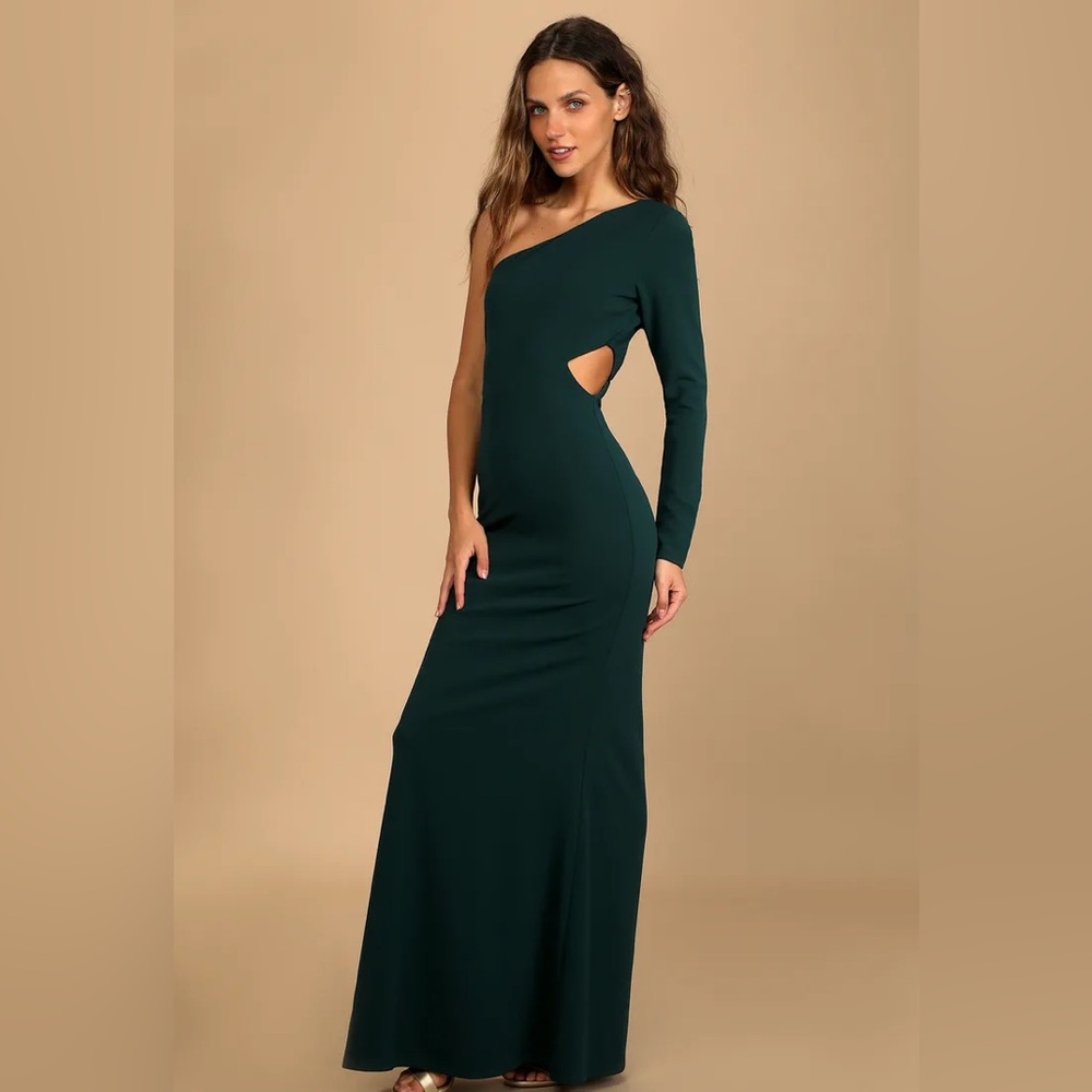 Wondrous Romance Dark Green One-Shoulder Mermaid Maxi Dress - Never Worn